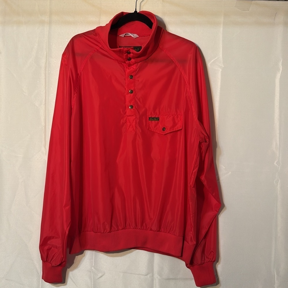 Eddie Bauer Mens Vintage Jacket Red Nylon Pullover Windbreaker Pockets. XL